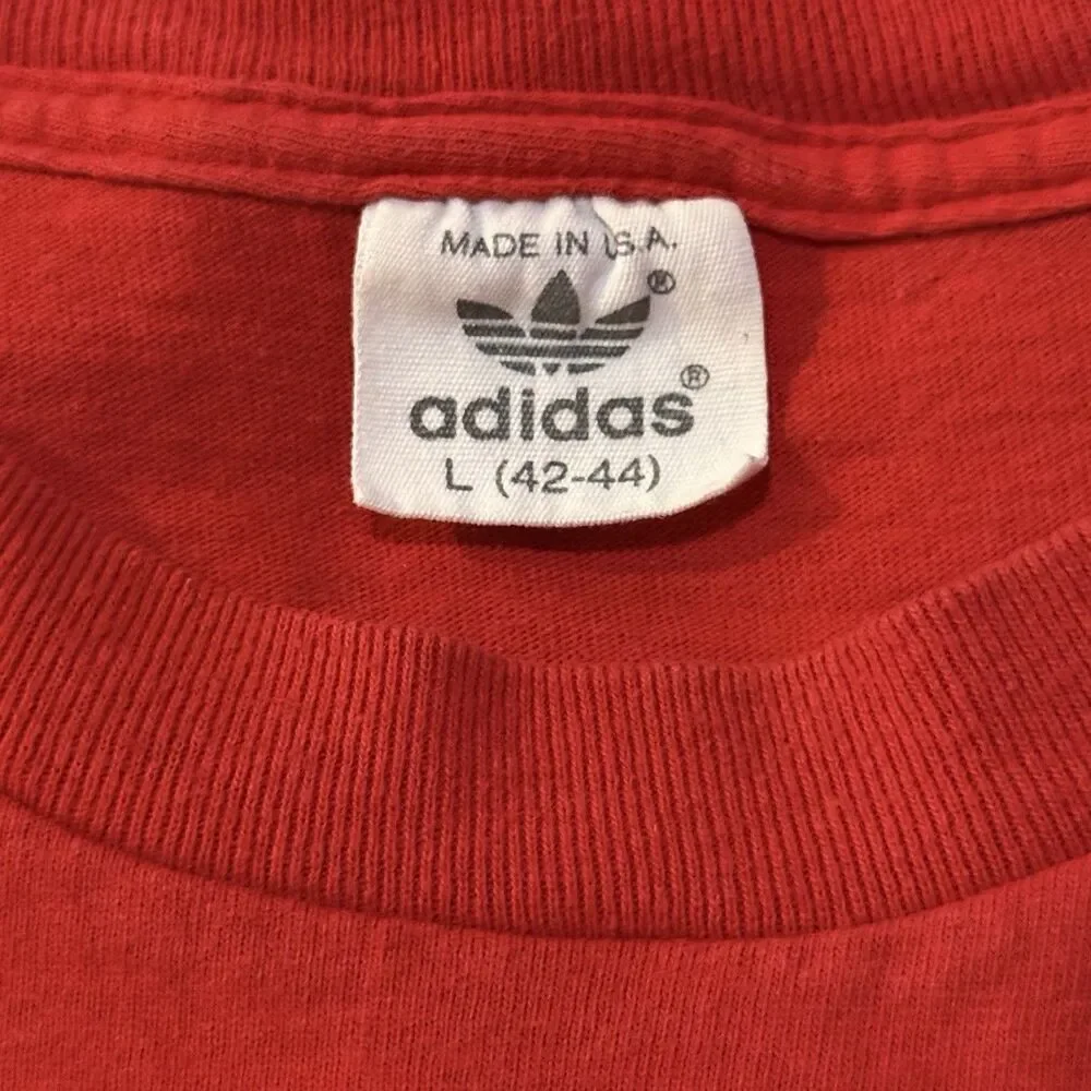 Vintage 80s Adidas Trefoil Puff Print Textured Graphic T-Shirt L Made in USA